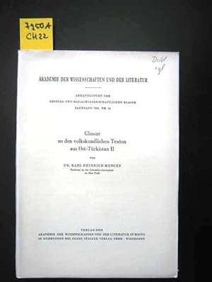 Bild des Verkufers fr Glossar zu den volkskundlichen Texten aus Ost-Trkistan. II zum Verkauf von Augusta-Antiquariat GbR