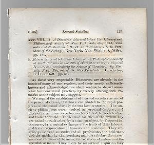 Seller image for A Discourse Delivered Before The Literary And Philosophical Society Of New York, July 4th, 1814 / Address Delivered Before The Literary And Philosophical Society Of South Carolina On The 19th Of November, 1817, Book Review for sale by Legacy Books II