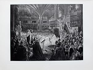 Seller image for Krnung Knig Wilhelms I. zu Knigsberg, 18. Oktober 1861" originale breitrandige Heliogravure ca.26x36cm (Darstellung/image size) nach einem Gemlde von Adolph von Menzel auf festem Btten-Karton/strong hand-made paper for sale by Kunsthandel & Antiquariat Magister Ru