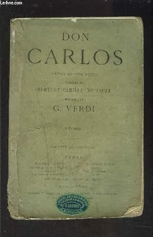 Bild des Verkufers fr DON CARLOS- OPERA EN CINQ ACTES zum Verkauf von Le-Livre