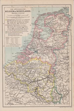 HOLLAND - POLITISCHE KARTE: DIE KÖNIGREICHE BELGIEN & HOLLAND.