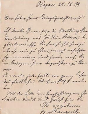 Preußischer General der Infanterie. Eigenhändiger handgeschriebener 1-seitiger Brief mit eigenhän...