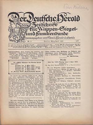 Seller image for Der Deutsche Herold. Nr. 2, Mrz / April 1923. LIV. Jahrgang. Zeitschrift fr Wappen-, Siegel- und Familienkunde. Aus dem Inhalt: Stephan Kekule von Stradonitz - Der Adler der Monthermer (Schlu) / derselbe: Das Wappen des Papstes Pius XI. / Lignitz: Deutsches Geschlechterbuch (mit 6 Abbildungen). for sale by Antiquariat Carl Wegner