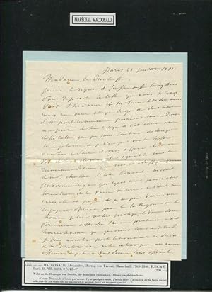 Mac Donald, Etienne Jaques1765 - 1840, Herzog von Tarent, Brief an die Herzogin von Decre s, die ...