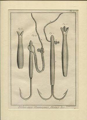 Fischerei mit Haken - Kupferstich Fischerei für Hooks Peches aux Hamecons , Hains PL . 7