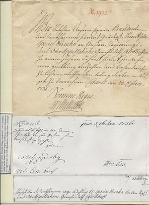 Wilhwlm VIII, Landgraf von Hessen- Kassel, 1682-1760. Schriftstück mit Unterschrift 23,1,1736, 1/...