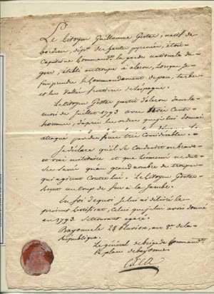 Exea, M.Sc.1734 -1806, General der Revolution. DS, Certificat de conduite, 1 S. fol. Bayonne 28. ...