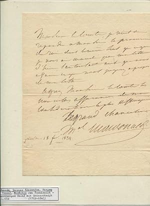 Marechal von Frankreich - eigenhändiger Brief mit Unterschrift. 18,2,1824.