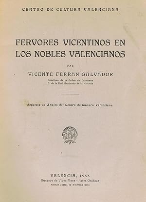 Imagen del vendedor de FERVORES VICENTINOS EN LOS NOBLES VALENCIANOS a la venta por Librera Torren de Rueda