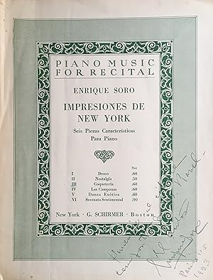 IMPRESIONES DE NEW YORK - Inscribed by the Composer to Maurice Ravel