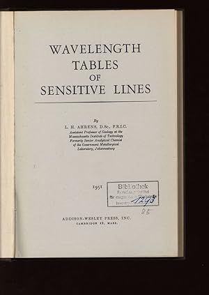 Bild des Verkufers fr Wavelength Tables of Sensitive Lines. zum Verkauf von Antiquariat Bookfarm