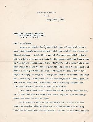 TYPED LETTER SIGNED BY AMERICAN DIPLOMAT POST WHEELER TO AUTHOR AND EDITOR ROSSITER JOHNSON.