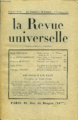 Bild des Verkufers fr LA REVUE UNIVERSELLE TOME 55 N15 - Ren BENJAMIN. Sacha Guitry : le Thtre dans la vie. I. A. de CHATEAUBRIANT. Saint Jean et l'Apocalypse d'Albert Drer. I. Georges JEANNIOT. Souvenirs sur Degas. II. Jean CANU. Grandeur de l'Amrique. zum Verkauf von Le-Livre