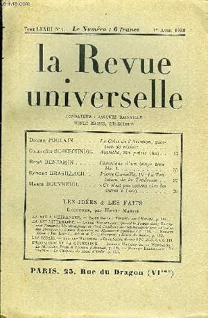 Image du vendeur pour LA REVUE UNIVERSELLE TOME 73 N1 - Didier POULAIN. La Crise de VAviation, question de rgime. Chancelier SCHUSCHNIGG. Autriche, ma patrie (fin). Ren BENJAMIN. Chronique d un temps troubl. I. Robert BRASILLACH. Pierre Corneille. IV mis en vente par Le-Livre