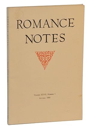 Image du vendeur pour Romance Notes, Volume XXVII, Number 1 (Autumn, 1986) mis en vente par Cat's Cradle Books