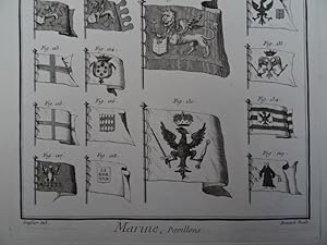 Imagen del vendedor de Marine, Pavillons. Kupferstichtafel von Bernard aus der Encyclopdie von D. Diderot und J. d'Alembert. Paris, um 1780. 32,5 x 21 cm. a la venta por Antiquariat Daniel Schramm e.K.