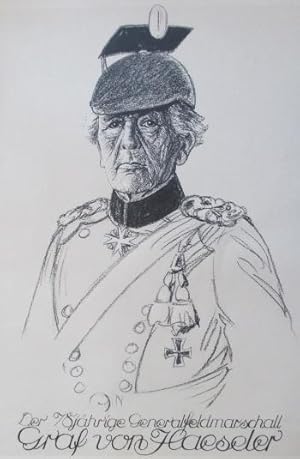 Bild des Verkufers fr Portrt. Halbfigur in Uniform "als 78jhriger Generalfeldmarschall". Lithographie von Bi=Ko, Blattgre: ca. 35 x 25 cm, 1915. zum Verkauf von Antiquariat Michael Eschmann