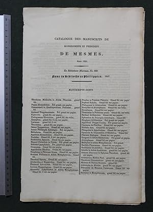 Catalogue des manuscrits de Monseigneur le President de Mesmes. Anno 1650. Ex Bibliotheca Meerman...