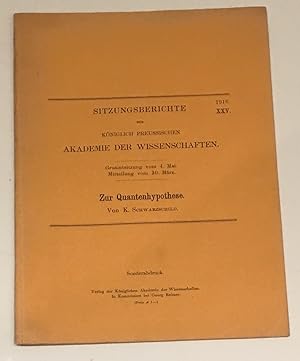 Immagine del venditore per Zur Quantenhypothese. Offprint from Sitzungsberichte der Preussischen Akademie der Wissenschaften (Berlin), 1916. ONE OF THE MOST IMPORTANT PAPERS OF THE OLD QUANTUM THEORY venduto da Landmarks of Science Books