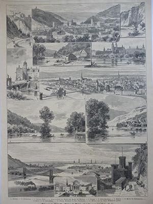 Bild des Verkufers fr Orig. Holzstich Deutschland - Niedersachsen: Bilder von der Weser: Von Mnden bis Minden. Vielansicht. zum Verkauf von Allguer Online Antiquariat