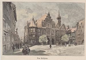 Orig. Holzstich koloriert Deutschland - Niedersachsen: Das Rathhaus Hildesheim.