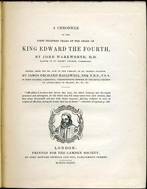 Bild des Verkufers fr A Chronicle of the First Thirteen Years of the Reign of King Edward the Fourth zum Verkauf von Godley Books