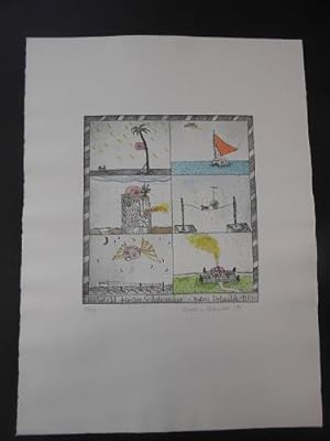 Bildertafel für den Schutzsucher. Original- Farb- Radierung aus dem Jahre 1981. [Sechs Bildabschn...