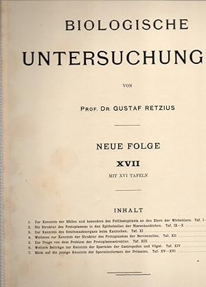 Bild des Verkufers fr Biologische Untersuchungen XVII. Band 1912 Neue Folge zum Verkauf von Clivia Mueller