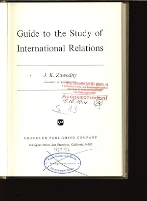 Bild des Verkufers fr Guide to the Study Of International Relations. zum Verkauf von Antiquariat Bookfarm