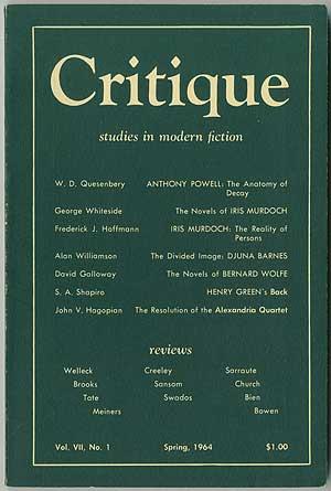 Bild des Verkufers fr Critique: Studies in Modern Fiction - Spring 1964 (Volume VII, Number 1) zum Verkauf von Between the Covers-Rare Books, Inc. ABAA