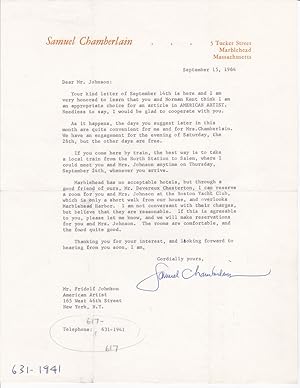 A CORRESPONDENCE between the ARTIST & ILLUSTRATOR SAMUEL CHAMBERLAIN and EXECUTIVE EDITOR FRIDOLF...