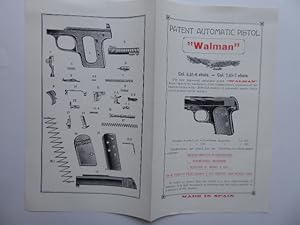 Patent Automatic Pistol "Walman" Cal. 6,35 6 schots and Cal. 7,65 7 shots. Instruction for use an...