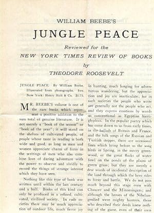 William Beebe's Jungle Peace Reviewed for the New York Times Review Of Books