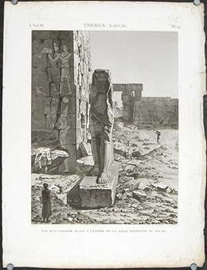 Thebes. Karnak. Vue d'un Colosse Place a l'Entree de la Salle Hypostyle du Palais.