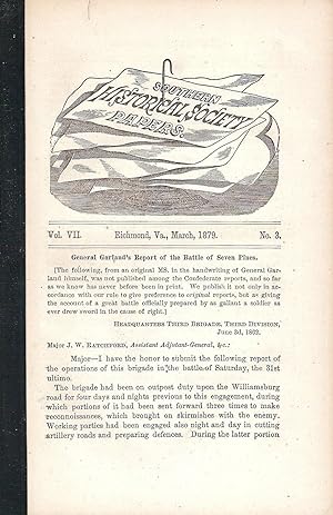 Imagen del vendedor de SOUTHERN HISTORICAL SOCIETY PAPERS. VOLUME VII. NO. 3, MARCH, 1879. a la venta por Legacy Books