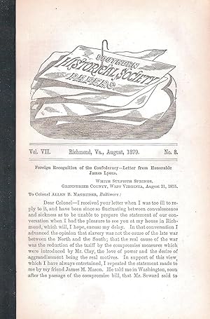 SOUTHERN HISTORICAL SOCIETY PAPERS. VOLUME VII. NO. 8, AUGUST, 1879.