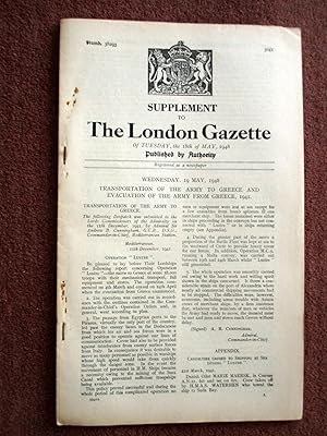 Supplement to The London Gazette of 19th May 1948. Transportation of the Army to Greece and Evacu...