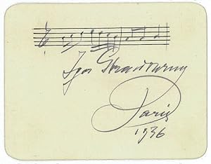 Bild des Verkufers fr Autograph musical quotation signed. zum Verkauf von Antiquariat INLIBRIS Gilhofer Nfg. GmbH