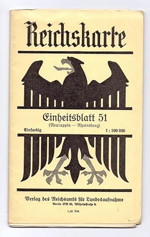 Reichskarte Einheitsblatt 51 (Neuruppin - Rheinsberg), Einfarbig [Maßstab] 1:100.000. Zusammendru...