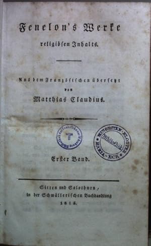 Bild des Verkufers fr Fenelon's Werke religisen Inhalts. (3 Bnde in 1, komplett) zum Verkauf von books4less (Versandantiquariat Petra Gros GmbH & Co. KG)