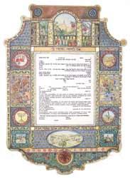 Bild des Verkufers fr Illuminated Jerusalem Gardens Ketubah with gold leaf. zum Verkauf von Wittenborn Art Books