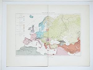 Populations de L'Europe. - Original color print of 1887. From: Reclus, Elisée; Nouvelle Géographi...