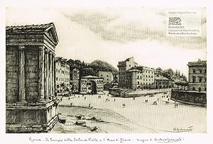 Roma. Il Tempio della Fortuna Virile e l'Arco di Giano. Ansicht des Tempels des Portunus und des ...