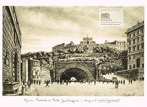 Roma. Piazzale di Porta Cavalleggeri. Ansicht der Porta Cavalleggeri mit belebten Vorplatz und Br...