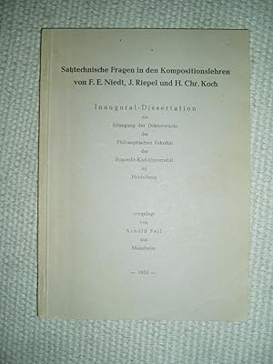 Immagine del venditore per Satztechnische Fragen in den Kompositionslehren von F.E. Niedt, J. Riepel und H. Chr. Koch venduto da Expatriate Bookshop of Denmark