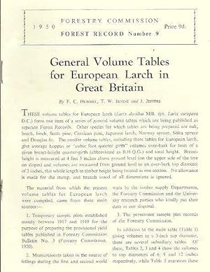 Imagen del vendedor de General Volume Tables for European Larch in Great Britain. Forestry Commission Forest Record Number 9. a la venta por C. Arden (Bookseller) ABA