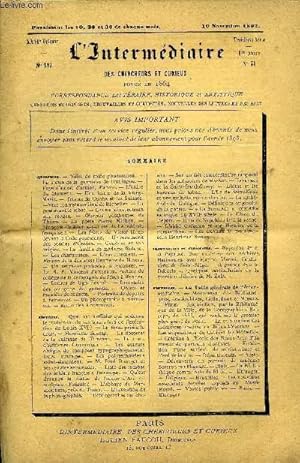 Seller image for L'INTERMEDIAIRE DES CHERCHEURS ET CURIEUX N 599 - questions.   Valet de trfle pharmacien.   La sortie de la garnison de Huningue.   Pays d amor, d armor, d arvor.   L ordre du Moment.   Une lettre de la Vierge Marie.   Tristao da Cunha et les Suisses. for sale by Le-Livre