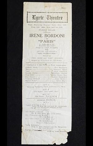 "Paris" Program from the Philadelphia Lyric Theatre pre-Broadway tryout in 1928