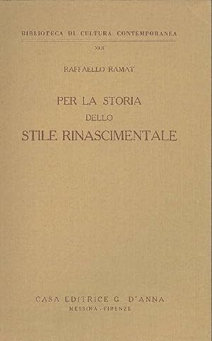 Immagine del venditore per Per la storia dello stile rinascimentale venduto da Studio Bibliografico Marini