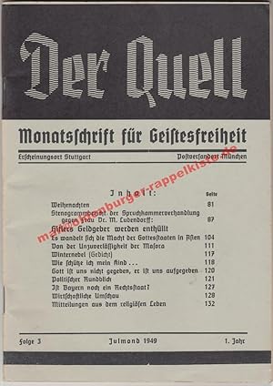 Der Quell Monatsschrift für Geistesfreiheit Folge 3 Julmond 1949 1.Jahr